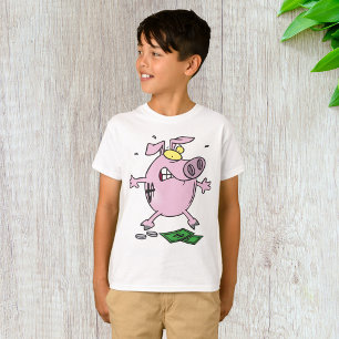 Funny Cartoon Piggy Bank Losing Money T-Shirt
