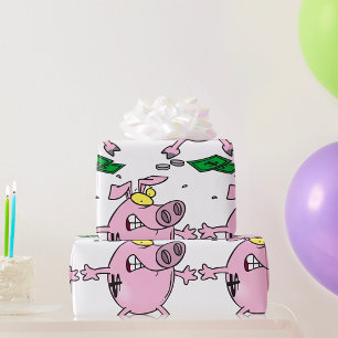 Funny Cartoon Piggy Bank Losing Money Wrapping Paper