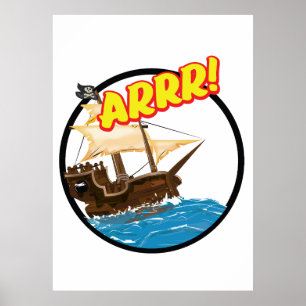 Funny cartoon Pirate ship  Poster