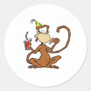 Funny Cartoon Pizza Monkey Classic Round Sticker