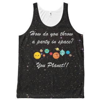 Funny Cartoon Planets in Space All-Over Print Tank Top