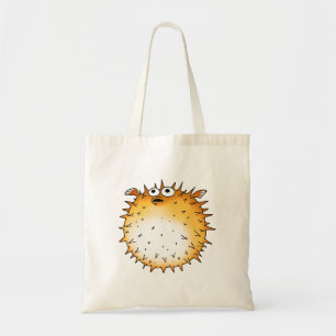 Funny Cartoon Puffer Fish Design Tote Bag