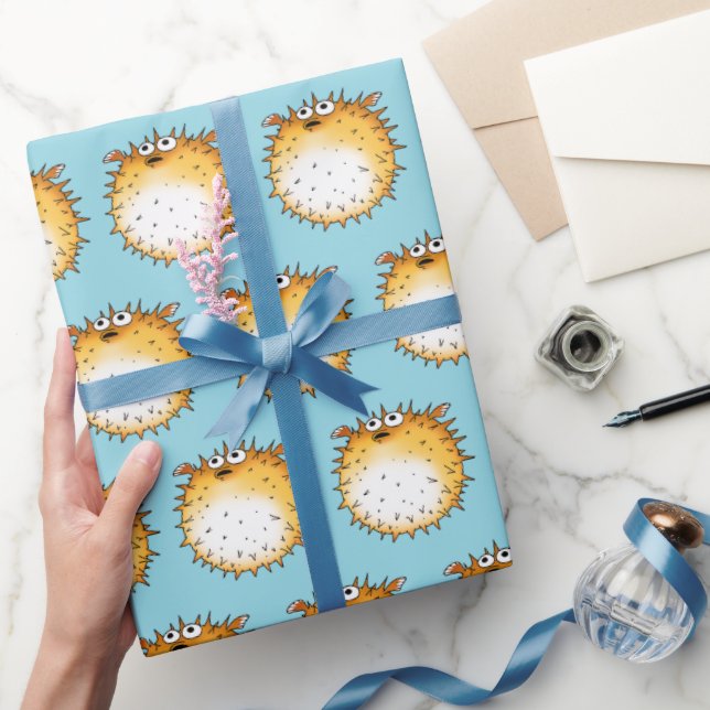 Funny Cartoon Puffer Fish Design Wrapping Paper (Gifting)