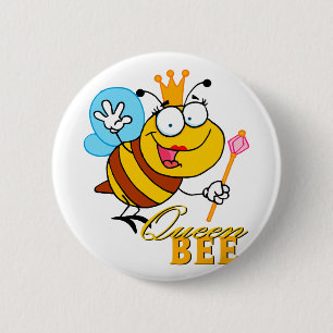 funny cartoon queen bee with text 6 cm round badge