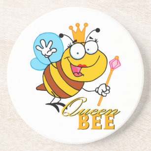 funny cartoon queen bee with text coaster