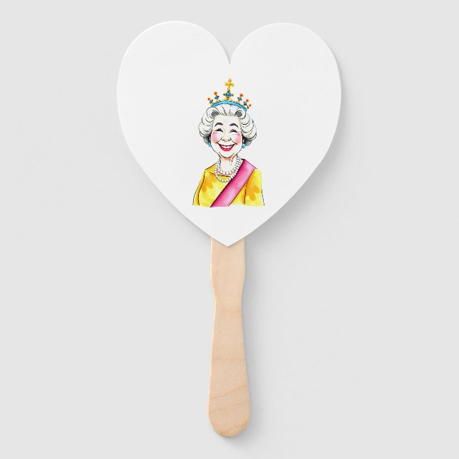 Funny Cartoon Queen Elizabeth II Royal Portrait Hand Fan (Front)