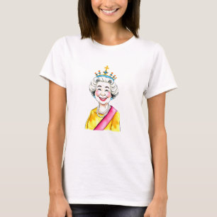 Funny Cartoon Queen Elizabeth II Royal Portrait T-Shirt