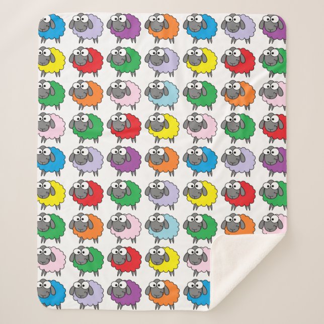 Funny Cartoon Rainbow Sheep Sherpa Blanket (Front)