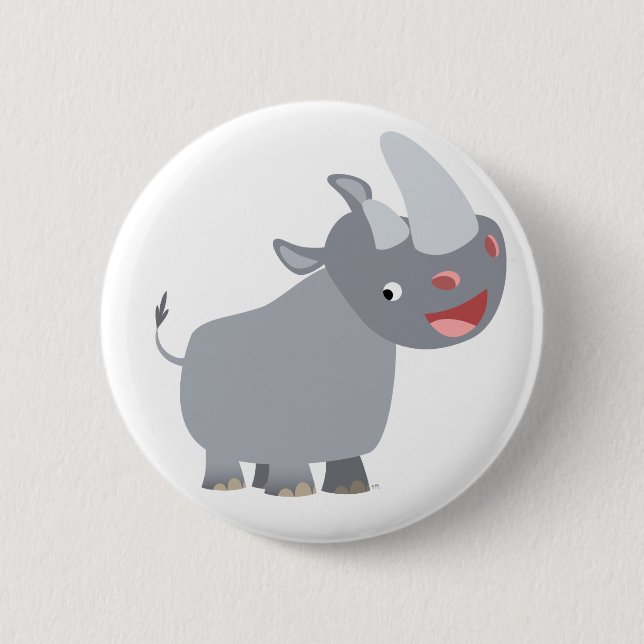 Funny Cartoon Rhino Button Badge (Front)