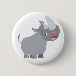 Funny Cartoon Rhino Button Badge