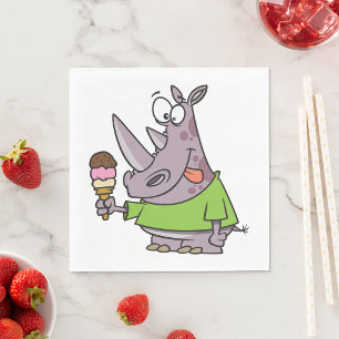 Funny Cartoon Rhino Eating Ice Cream Cute Animal Napkin