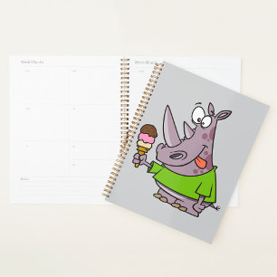 Funny Cartoon Rhino Eating Ice Cream Cute Animal  Planner