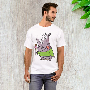 Funny Cartoon Rhino Eating Ice Cream Cute Animal  T-Shirt
