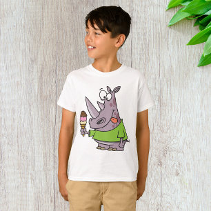 Funny Cartoon Rhino Eating Ice Cream Cute Animal T-Shirt