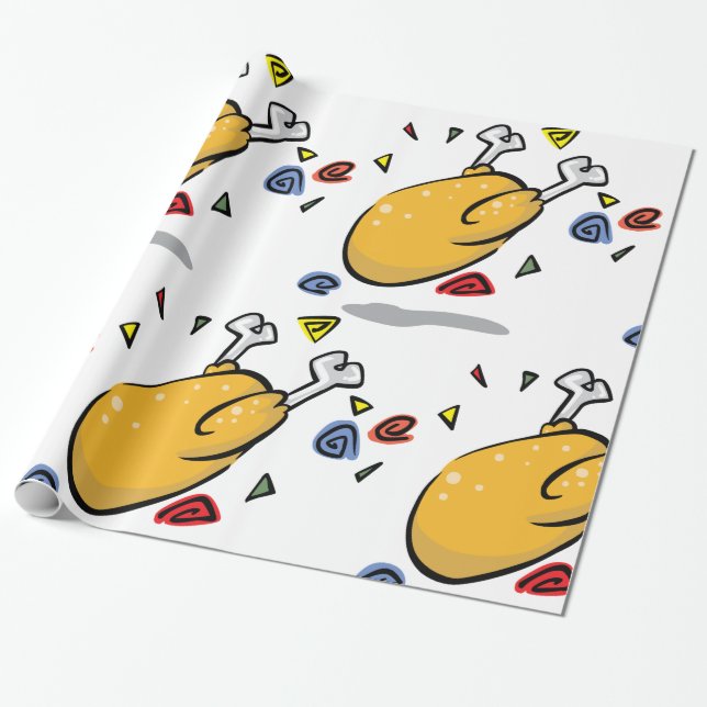 Funny Cartoon Roast Chicken Falling Wrapping Paper (Unrolled)