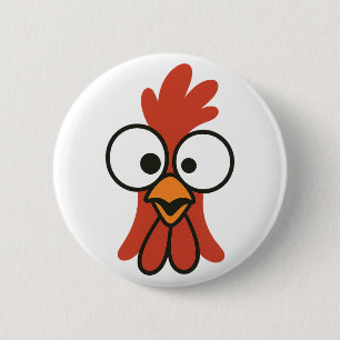 Funny Cartoon Rooster Face with Googly Eyes 6 Cm Round Badge