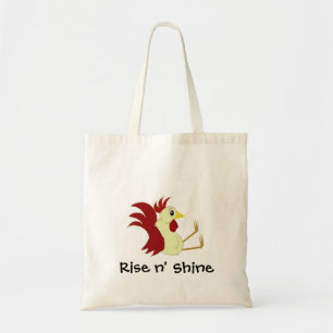 Funny Cartoon Rooster with Saying Tote Bag