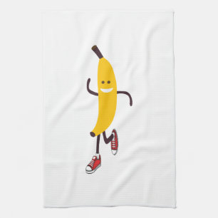 Funny Cartoon Running Banana Tea Towel