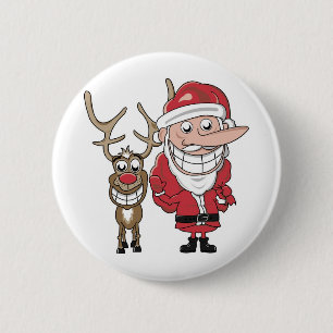 Funny Cartoon Santa and Rudolph 6 Cm Round Badge