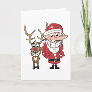 Funny Cartoon Santa and Rudolph Holiday Card