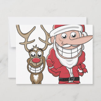 Funny Cartoon Santa and Rudolph Holiday Card