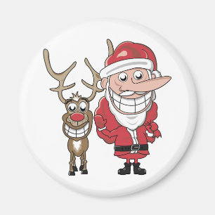 Funny Cartoon Santa and Rudolph Magnet