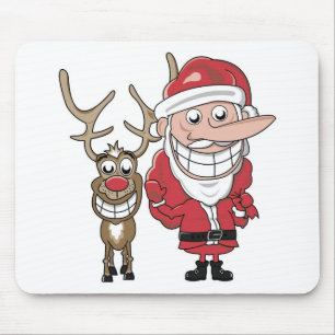 Funny Cartoon Santa and Rudolph Mouse Mat