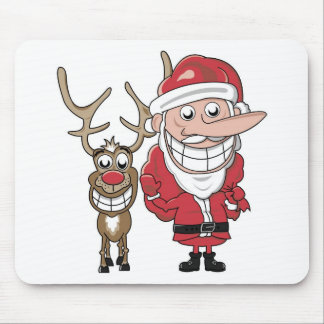 Funny Cartoon Santa and Rudolph Mouse Mat