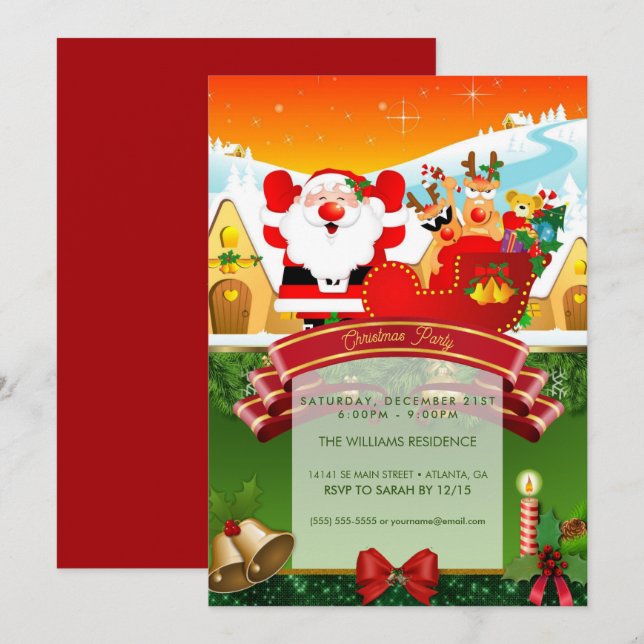 Funny Cartoon Santa Claus            Invitation (Front/Back)