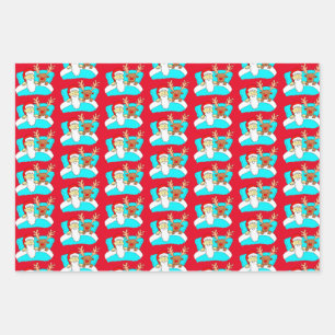 Funny Cartoon Santa, Reindeer and Toilet Roll Wrapping Paper Sheet