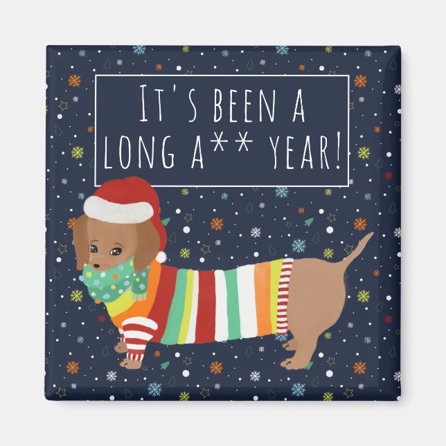 Funny Cartoon Sausage Dog Long Year Christmas 2021 Magnet (Front)