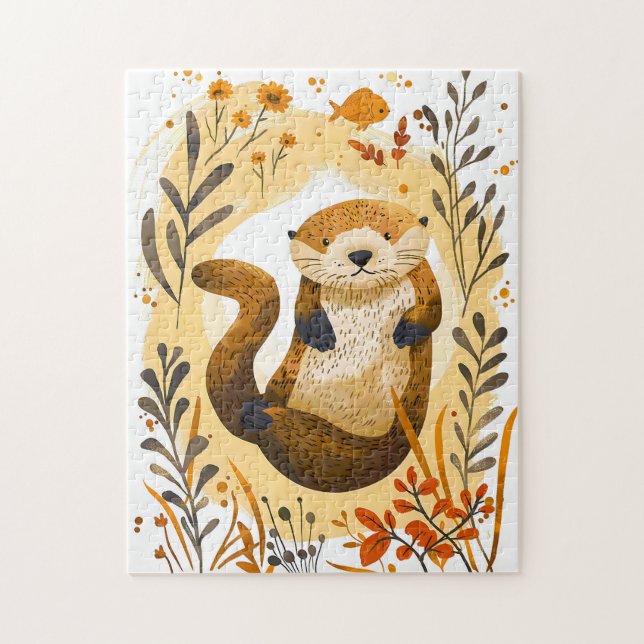 funny cartoon Sea Otter Floating in Ocean Jigsaw Puzzle (Vertical)