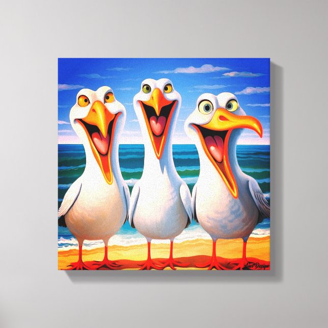 Funny Cartoon Seagull Art  Canvas Print (Front)