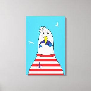 Funny Cartoon Seagull Bird Kids Beach Themed Canvas Print