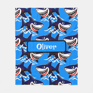 Funny Cartoon Shark Pattern Fleece Blanket