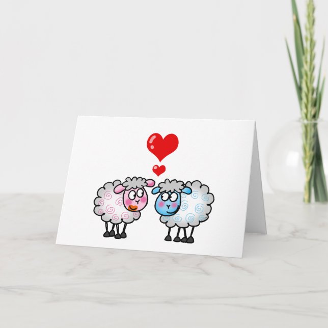 Funny cartoon sheeps, Wedding couple Card (Front)