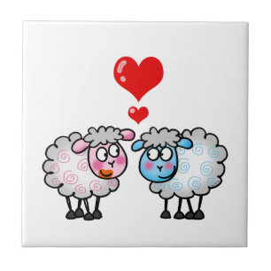 Funny cartoon sheeps, Wedding couple Tile