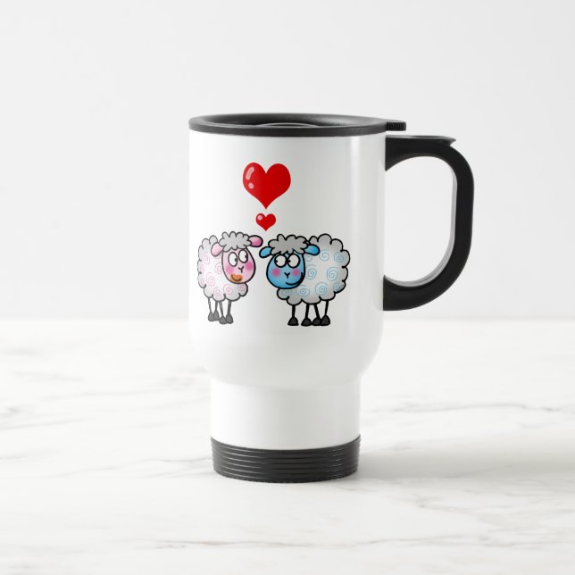 Funny cartoon sheeps, Wedding couple Travel Mug (Right)