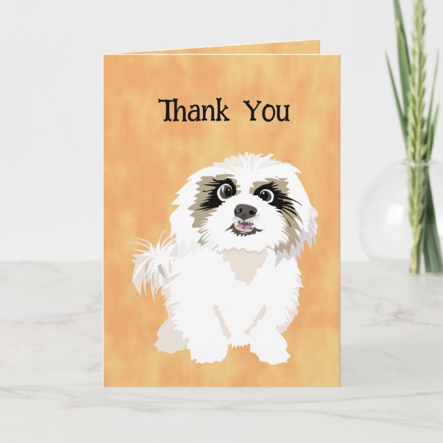 Funny Cartoon Shih Tzu Dog Pun Thank You Card (Front)