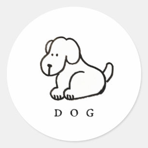 Funny Cartoon Sitting Dog Classic Round Sticker