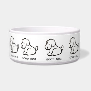 Funny Cartoon Sitting Good Dog Bowl