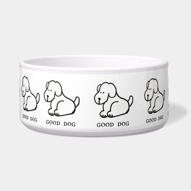 Funny Cartoon Sitting Good Dog Bowl (Front)