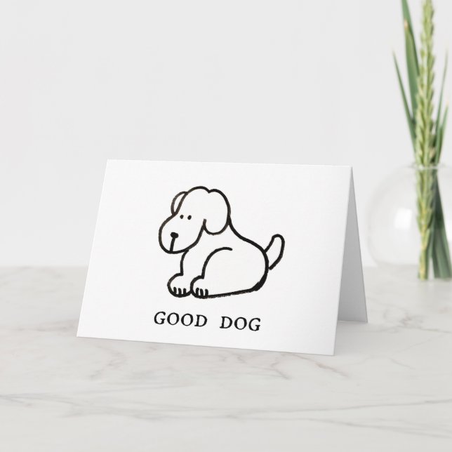Funny Cartoon Sitting Good Dog Congratulation Card (Front)