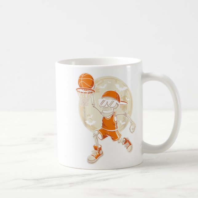 Funny Cartoon Skeleton Basketball Halloween Player Coffee Mug (Right)