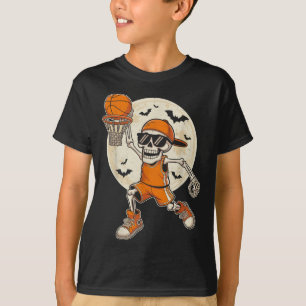 Funny Cartoon Skeleton Basketball Halloween Player T-Shirt