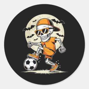 Funny Cartoon Skeleton Halloween Soccer Player Boy Classic Round Sticker