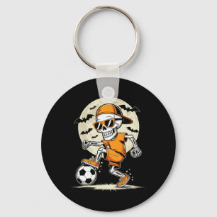 Funny Cartoon Skeleton Halloween Soccer Player Boy Key Ring
