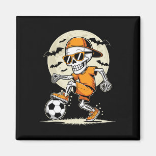Funny Cartoon Skeleton Halloween Soccer Player Boy Magnet