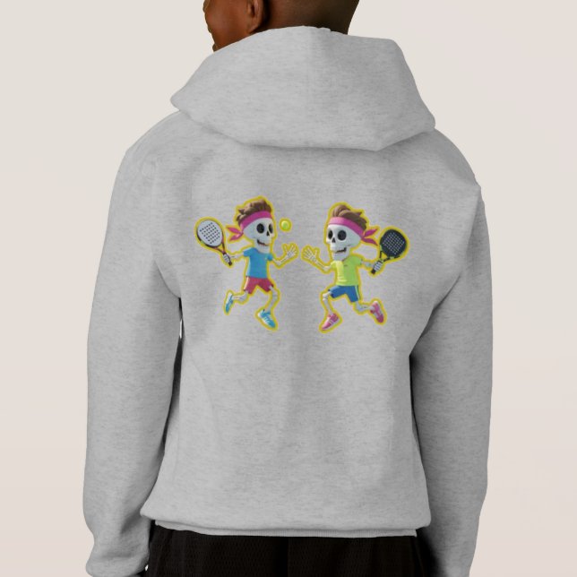 Funny Cartoon Skeletons Playing Padel Tennis – 3D  (Back)