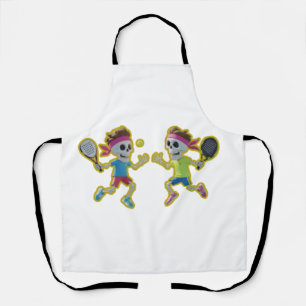 Funny Cartoon Skeletons Playing Padel Tennis – 3D  Apron